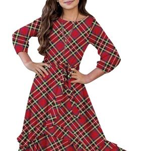 MITILLY Girls Boho Maxi Dress 3/4 Sleeve Ruffle Hem w/ Belt